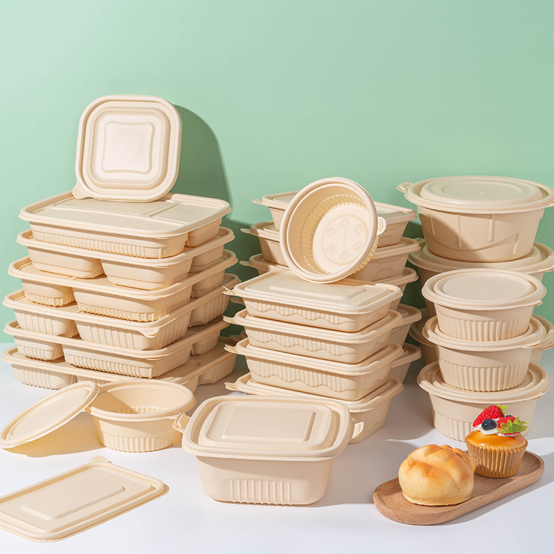 一次性玉米淀粉汤碗圆形打包盒可降解环保带盖耐高温加厚商用
