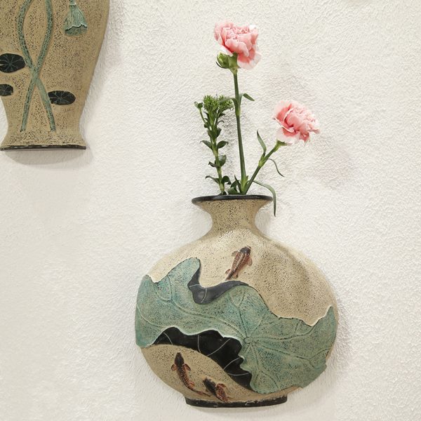 高档中式背景墙挂画装饰画荷花浮雕玄关画壁挂件客厅插花瓶立体花图片