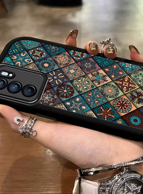适用oppoReno6手机壳Reno6pro+新款opopreno65G全包防摔外壳reon十opp0pp0pporeno6软硅胶保护套5G女复古图腾