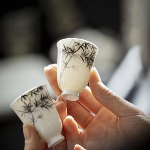 仿古手绘竹子品茗杯家用陶瓷茶杯主人杯功夫茶具聚香杯