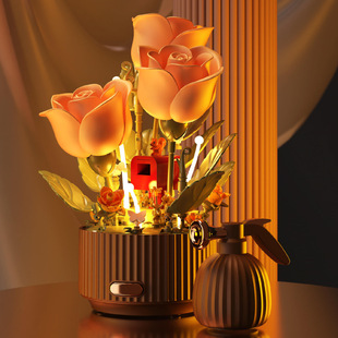 EM0029永生花系列绽放花园动态灯光版拼装小颗粒积木玩具模型