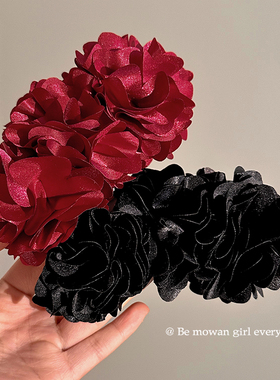 易梦玲同款红色花朵香蕉夹女半扎发横夹后脑勺扭扭一字夹头饰竖夹