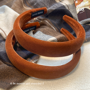 韩式 早春气质压发头饰头箍 高颅顶美拉德南瓜色丝绒发箍女2026新款