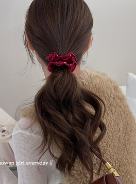 新年红色珍珠缎面小肠发圈女高级感丸子头扎头发头绳皮筋气质头饰