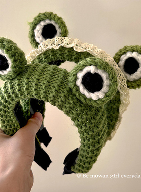 毛线发箍女早春新款可爱青蛙眼睛压发卡百搭洗脸头箍宽边发带头饰