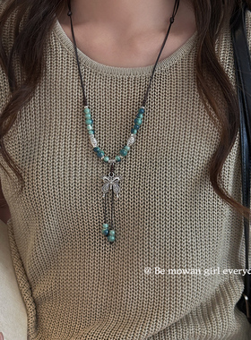 新中式蝴蝶陶瓷串珠项链女生复古