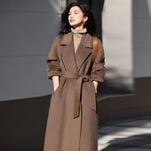 悦戎奢香夫人高端紫绒100%羊绒大衣女2025秋冬新款 毛呢外套中长款