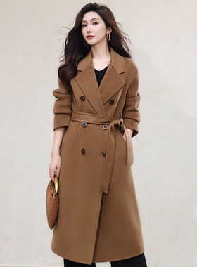 悦戎100%双面纯羊绒大衣女2025新款秋冬毛呢大衣外套双排扣101801