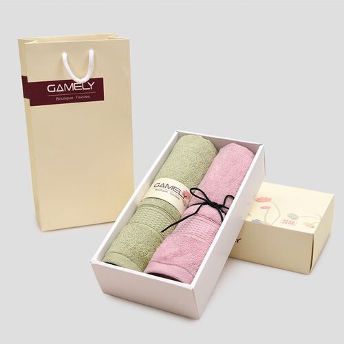 A类素色纯棉毛巾国风长绒棉礼品创意面巾两条高档商务礼盒+手拎袋