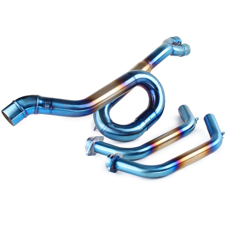 摩托车改装排气管 R3不锈钢回旋前段弯管R25跑车音电镀半蓝排气管