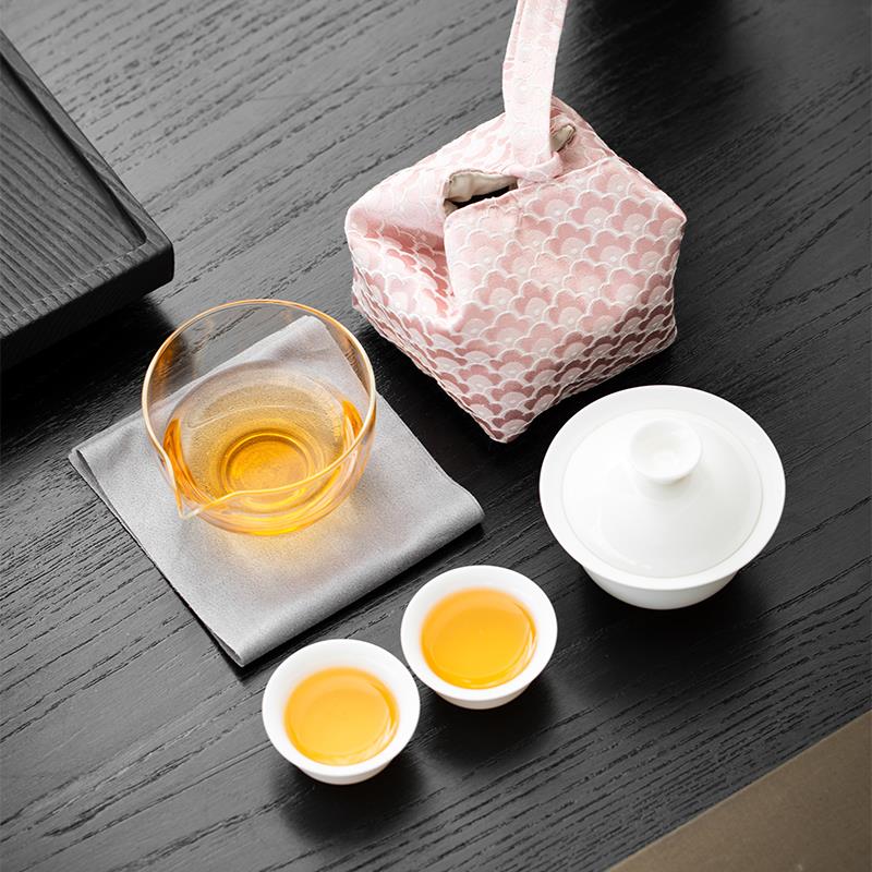户外旅行茶具便携式快客杯羊脂玉茶壶高档露营随身功夫茶具收纳包