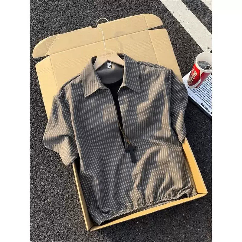 假两件cleanfit条纹短袖衬衫男款图片