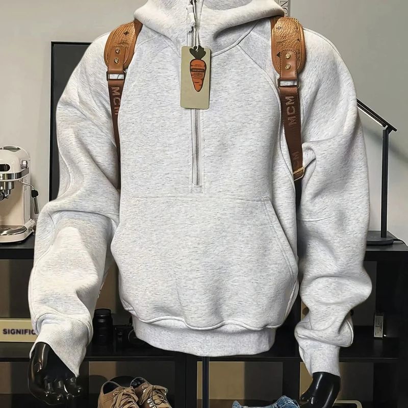 美式半拉链连帽卫衣春秋高街潮牌