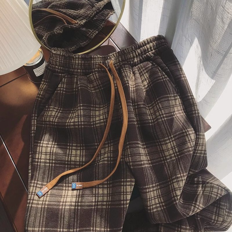 大码300斤美式复古格子裤男女春秋新款直筒宽松潮牌百搭休闲长裤2,男装,休闲裤,淘宝优惠券,粉丝福利购,淘宝优惠卷