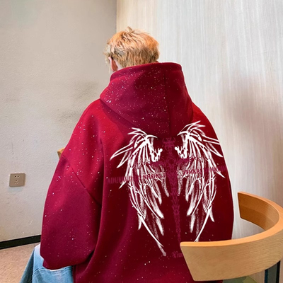 特大码300斤恶魔翅膀连帽卫衣男