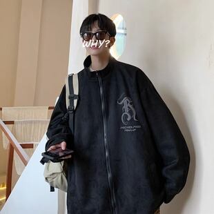 加肥加大码 宽松立领夹克2 300斤麂皮绒开衫 棒球服外套男女春秋新款