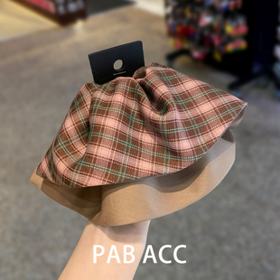 韩国文艺少女学院风缎面叠层裙摆格纹马尾抓夹固定耐用顶夹盘发夹