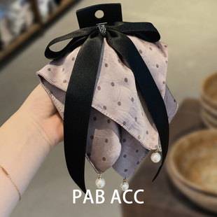 韩国ins高级感飘带波点褶皱马尾抓夹固定高颅顶盘发夹蝴蝶结顶夹