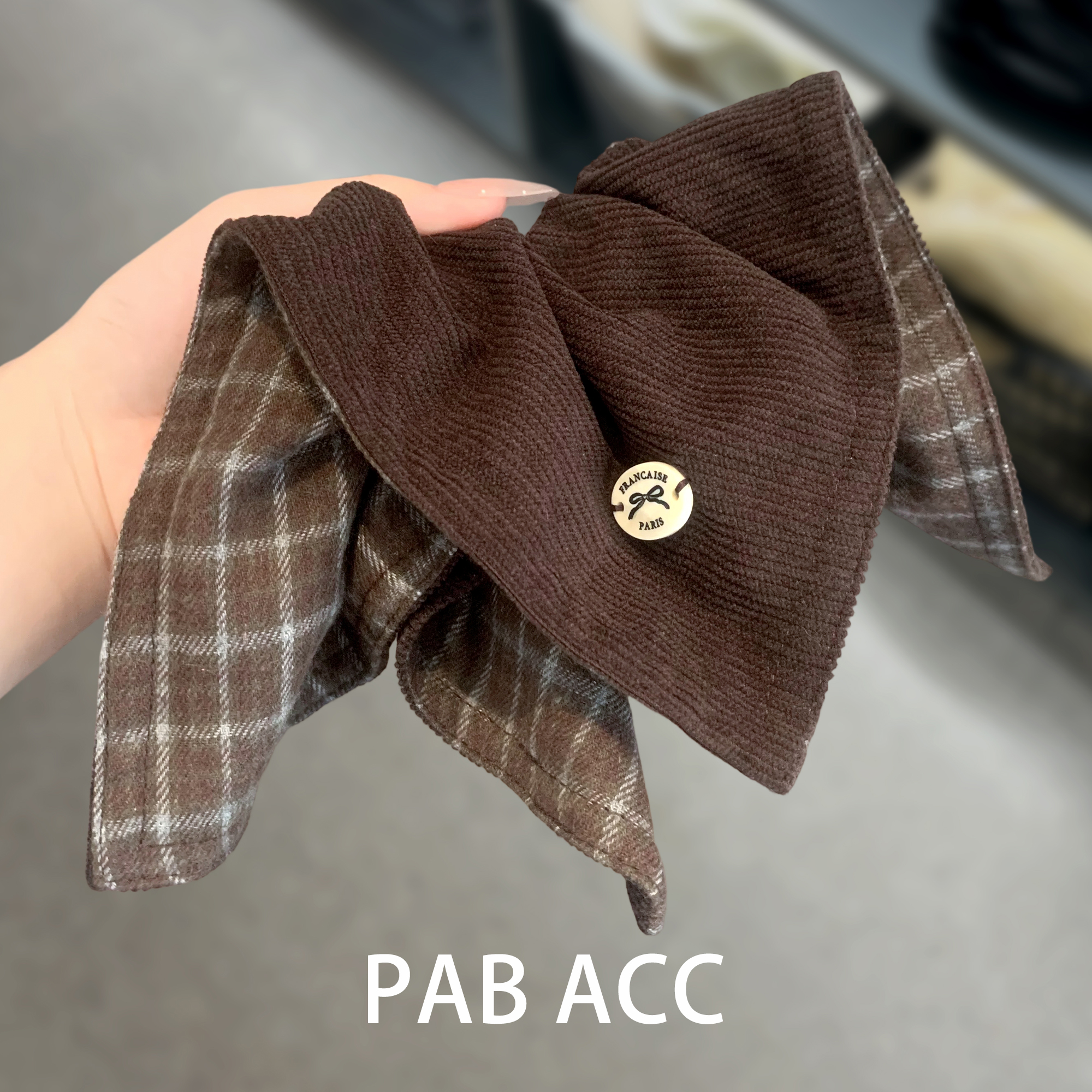 韩国新款复古格纹双面撞色灯芯绒方巾发圈秋冬气质头绳高弹力皮筋