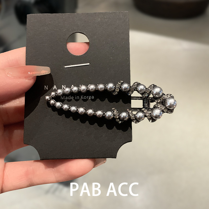 鸭嘴夹合金日韩珍珠水钻边夹