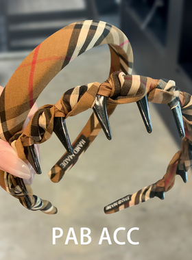 韩国学院时髦高端基础百搭撞色格纹发箍高颅顶充棉显脸小头箍发捆