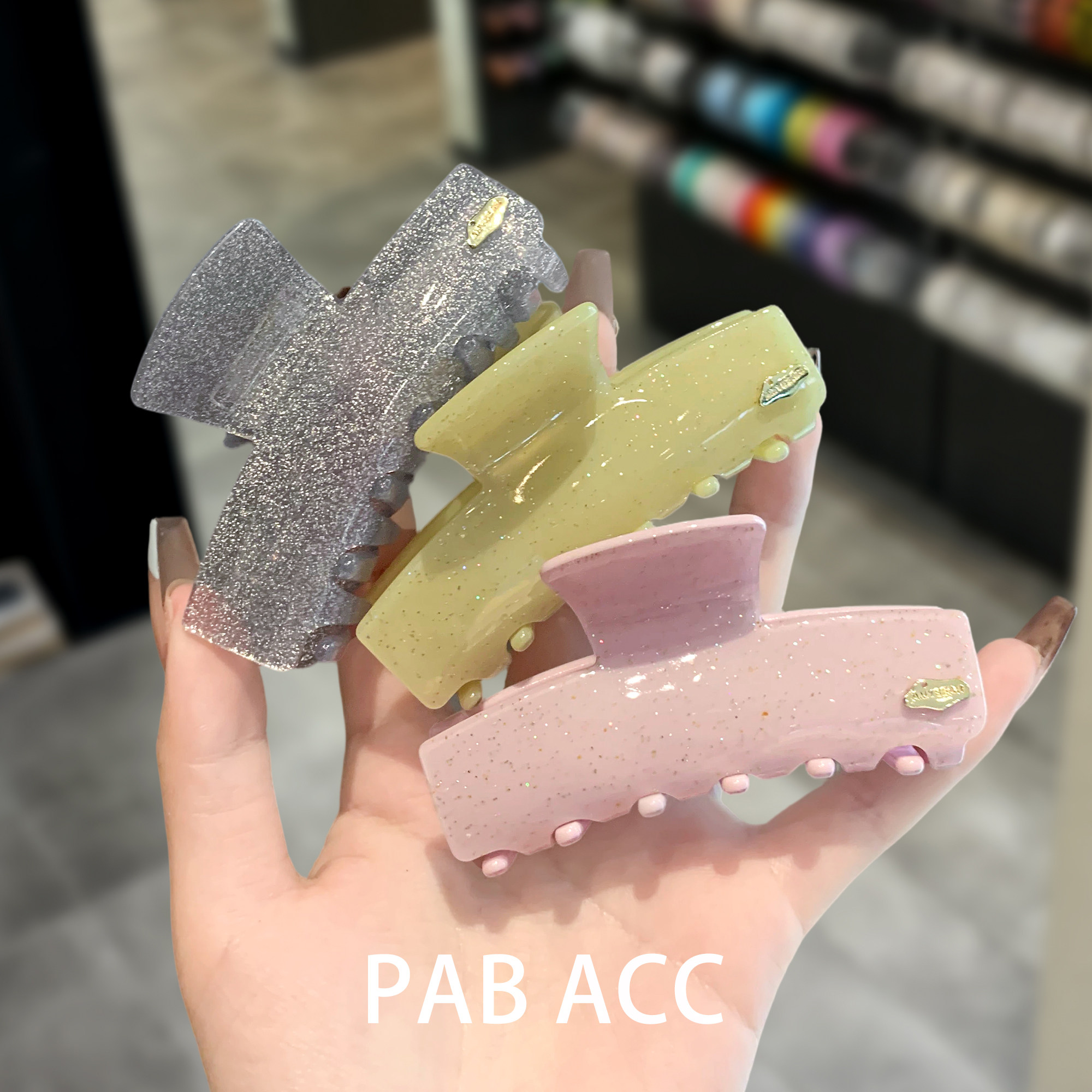 韩国洋气清透醋酸细闪简约抓夹后脑勺盘发夹鲨鱼夹方形果冻色头饰