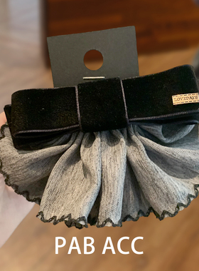 韩国复古东大门丝绒蝴蝶结灰色西装面料褶皱裙摆懒人弹簧夹子发饰