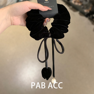 韩国精致复古名媛风丝绒蝴蝶结发圈飘带郁金香珍珠弹力橡皮筋头绳