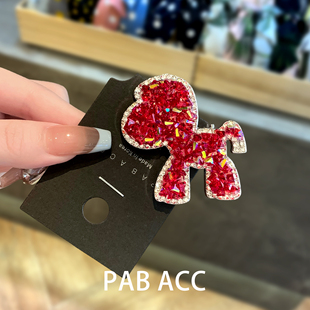 韩国可爱红色水钻小马懒人发夹本命新年氛围感发饰侧边精致鸭嘴夹