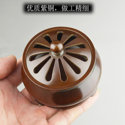 紫铜香炉小家用室内香炉供奉铜香炉苏工仿古盘香炉熏香线香炉纯铜
