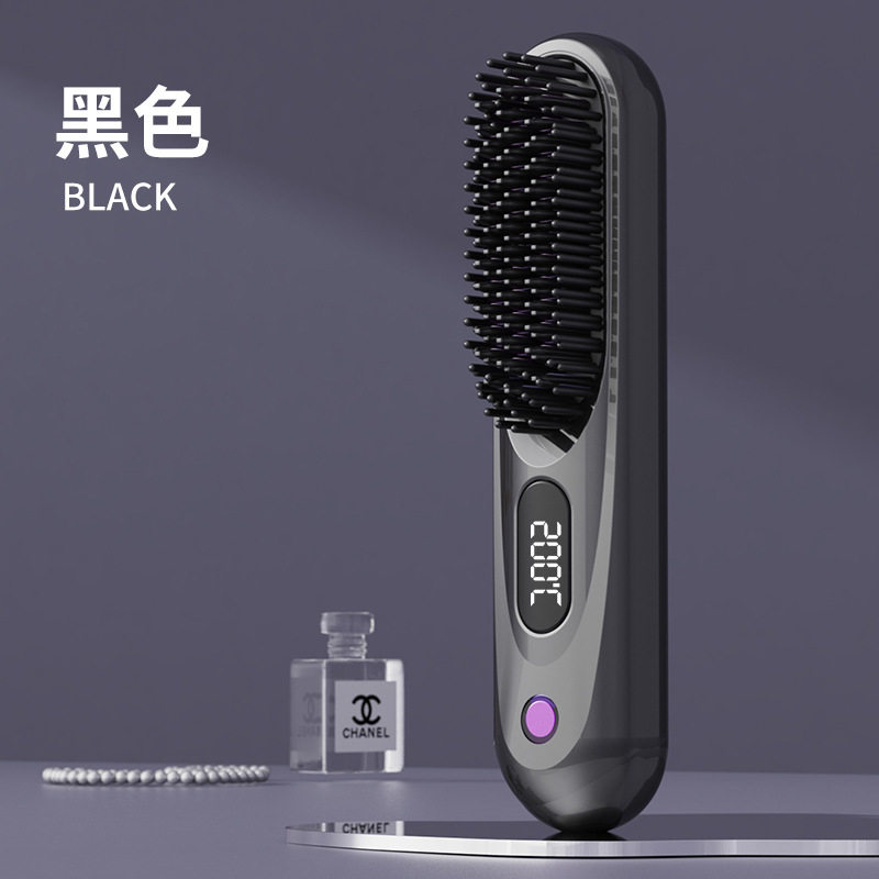 液晶无线直发梳充电陶瓷电子直发器便携式不伤发梳子小