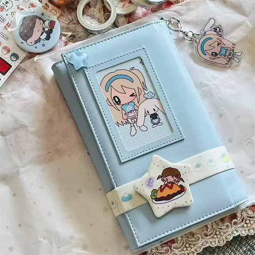 纯色简约三折开窗A6活页手账本