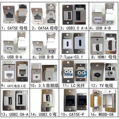 MSDD08母座USB转接头转换器连接器方口母头面板模块typec光纤HDMI