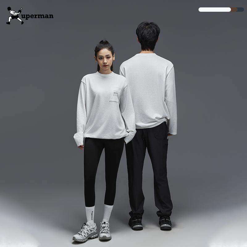 Xuperman刺绣口袋长袖T恤基础百搭宽松显瘦打底衫男T恤女圆领纯色,运动服/休闲服装,运动T恤,淘宝优惠券,粉丝福利购,淘宝优惠卷