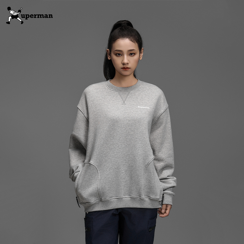 Xuperman口袋立体发泡印花卫衣乒乓文化圆领长袖简约秋冬