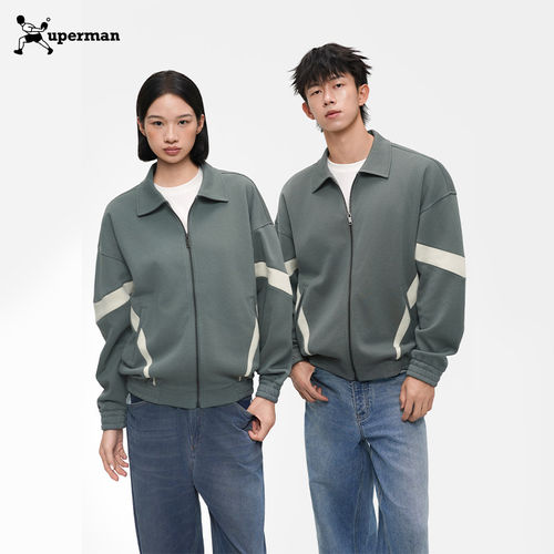 Xuperman翻领拼接撞色夹克