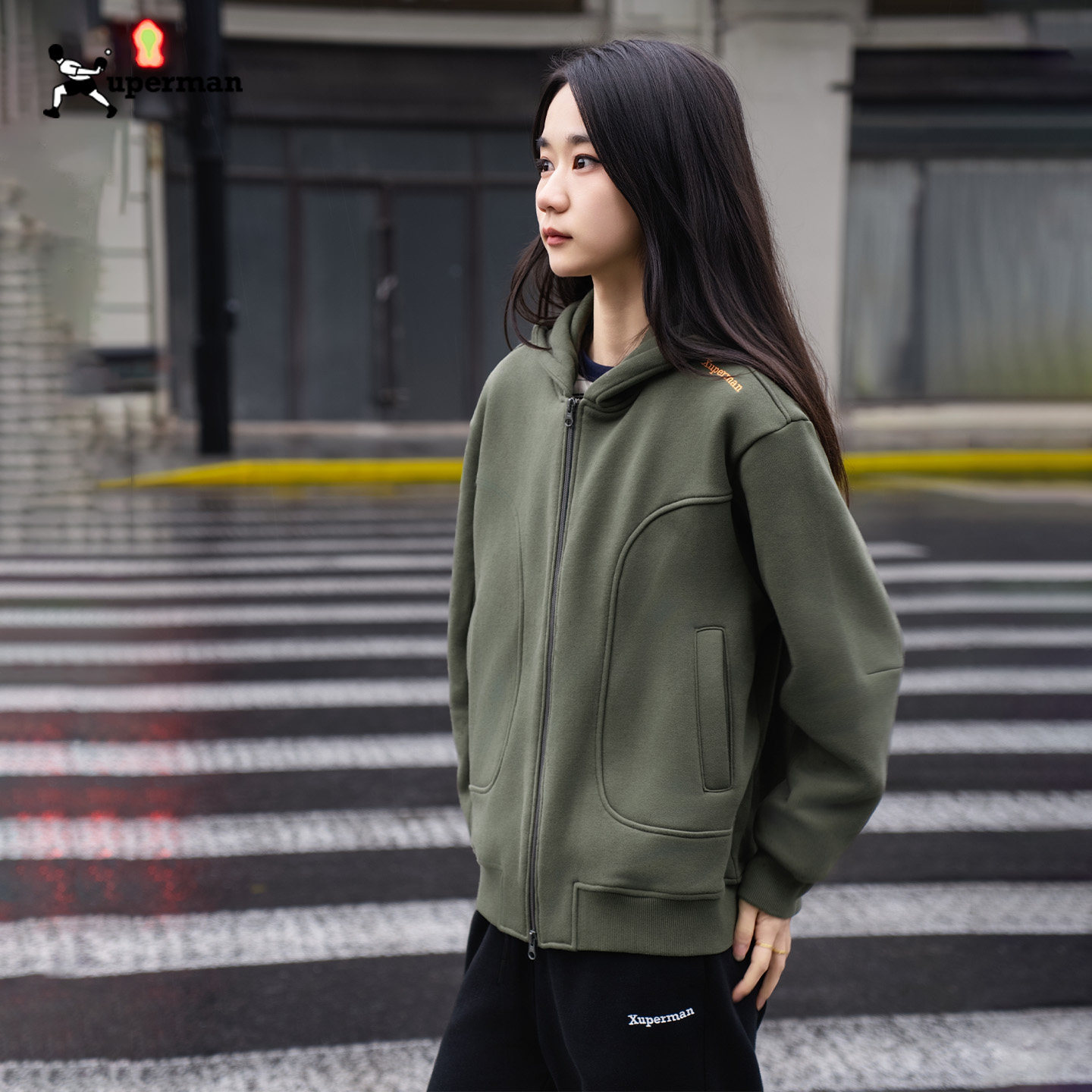 Xuperman加绒开衫卫衣军绿色复古潮牌休闲宽松连帽外套男女同款,运动服/休闲服装,运动卫衣/套头衫,淘宝优惠券,粉丝福利购,淘宝优惠卷