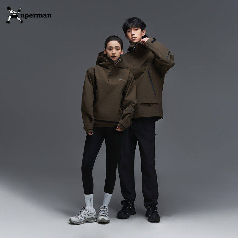 Xuperman户外三防拉链冲锋衣套头款宽松男女通款工装机能风防风