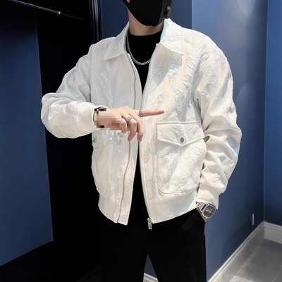 日本品质精神小伙夹克男装修身韩版提花上衣2025新款爆款潮牌痞帅