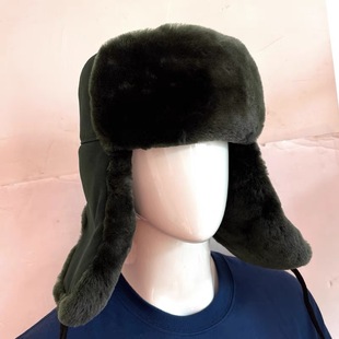 正版皮帽军绿寒区冬季防寒保暖羊剪绒长毛棉帽松枝绿雷锋帽圆顶帽
