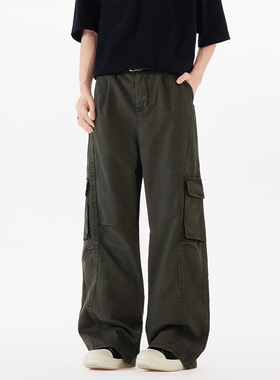 SHAPOES秋冬季男生纯棉直筒宽松工装裤潮男士重磅水洗休闲长裤子