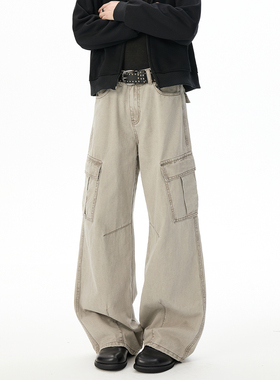 SHAPOES春秋季男生重磅纯棉工装裤男士宽松休闲多口袋休闲长裤子