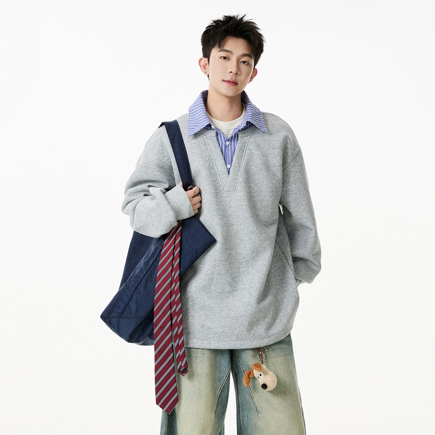 SHAPOES春秋季男生美式重磅领口拼接卫衣情侣男士休闲假两件卫衣,男装,卫衣,淘宝优惠券,粉丝福利购,淘宝优惠卷