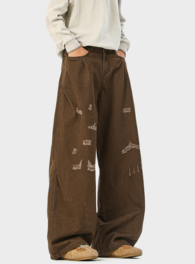 SHAPOES秋冬季男生美式直筒宽松休闲裤男士潮牌半松紧腰长裤子