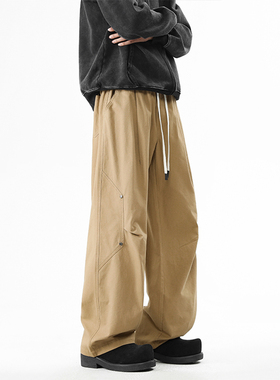 SHAPOES秋冬季男生日系纯棉工装裤男士潮牌宽松直筒抽绳休闲长裤