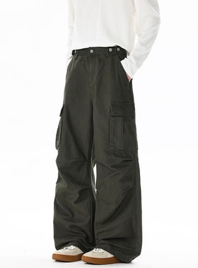 SHAPOES春秋季男生美式纯棉多口袋工装裤男士潮牌宽松直筒休闲裤