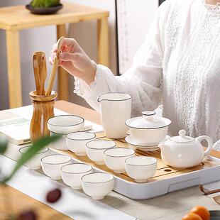 家用干泡茶盘办公室泡茶壶茶杯 德化白瓷三才盖碗整套功夫茶具套装