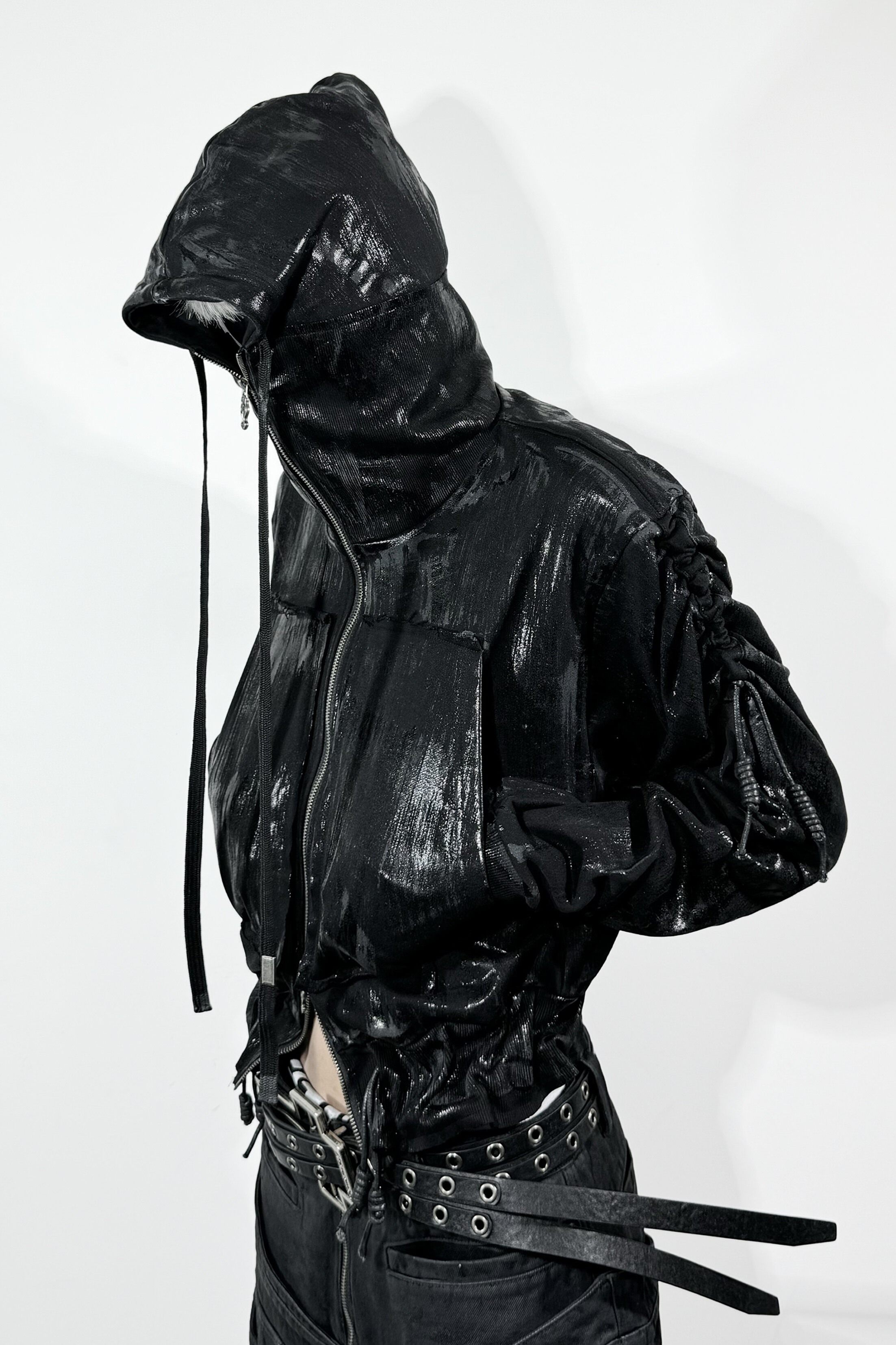 thumbnail for ATANOTHINGNESS metal brush wax hooded zipper sweatshirt jacket dark pioneer jacket opium