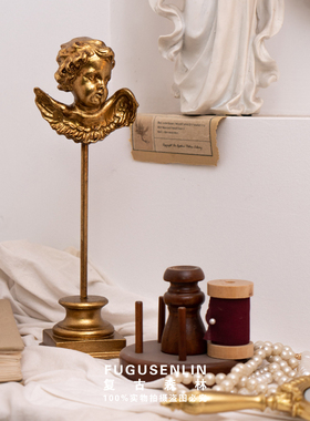 速发复金欧式古色浮雕手持梳妆镜天使摆件家居摆件轻奢拍摄道具