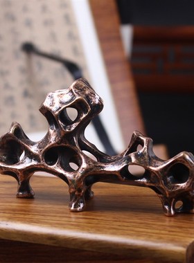 速发日式手工铜假山搁置摆件 茶架茶匙托置茶笔托夹子毛道零配件